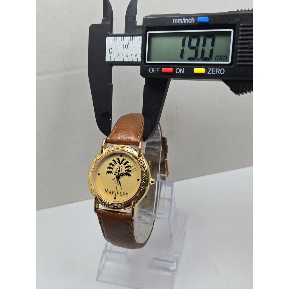 Vintage Raffles Hotel Singapore L'Orelogg 34mm Quartz Watch Leather New Battery